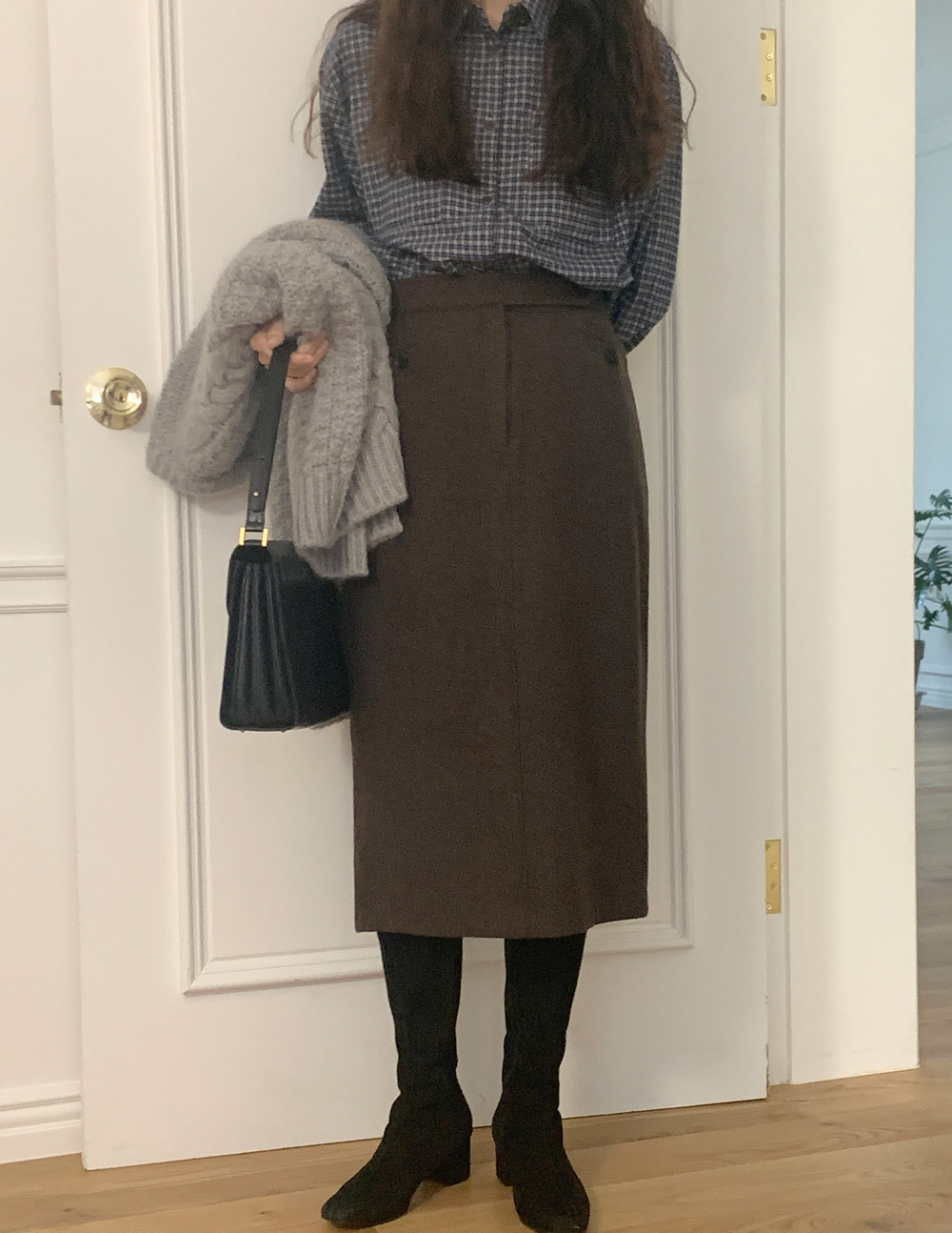 [made] wool button h skirt (2color)